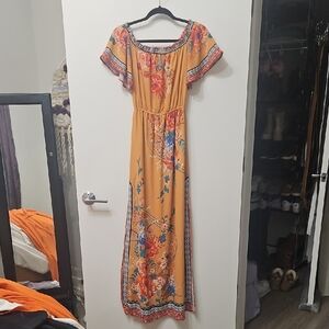 Flying Tomato Orange Floral Maxi Dress